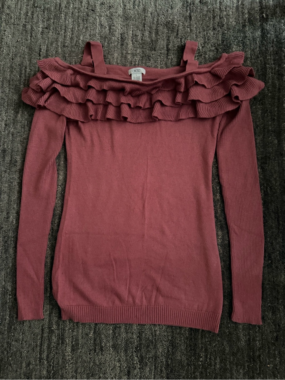 Cache Dusty Rose Ruffle Off-Shoulder Knit Top - Picture 6 of 6